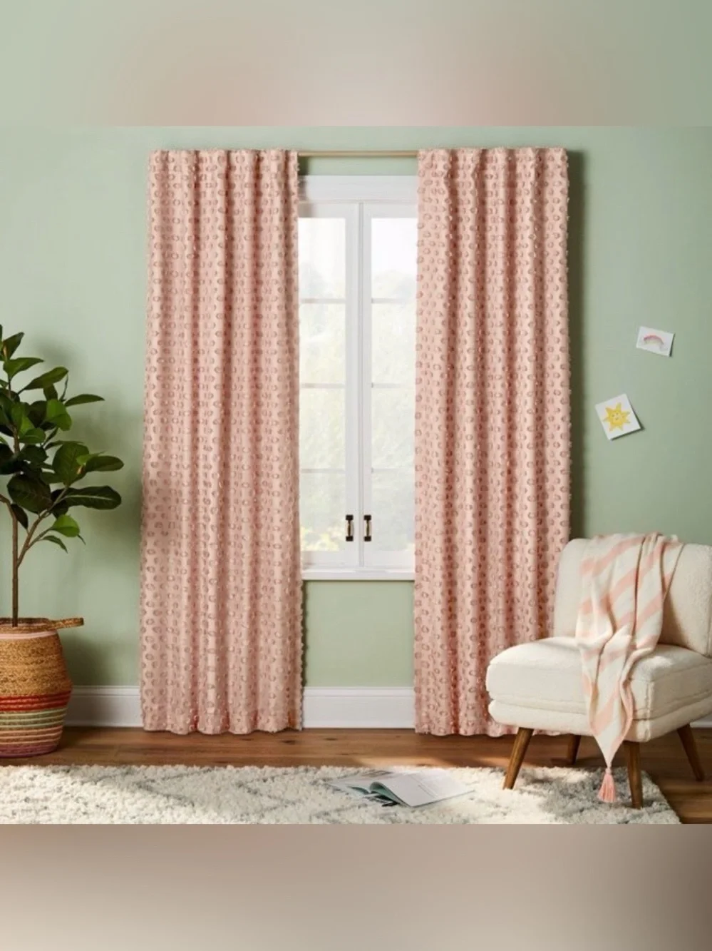 42”W x 63” L  Blush Pink Clipped Dotted Dot Blackout Curtain Panel - Pillowfort
